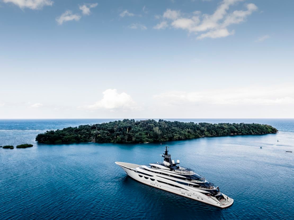 Measuring 115 meters, Lürssen's AHPO, seen prior to the show, is the largest superyacht on display. 