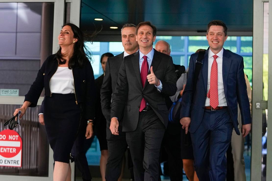 Attorneys representing Dominion Voting Systems, leave the New Castle County Courthouse in Wilmington, Del., after the defamation lawsuit by Dominion Voting Systems against Fox News was settled just as the jury trial was set to begin, Tuesday, April 18, 2023.